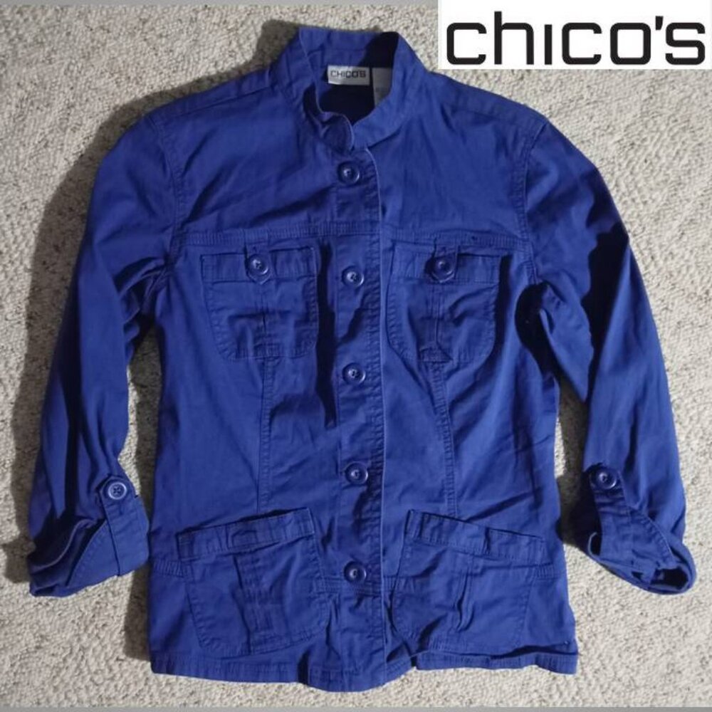 Chico's blue utility jacket coat women's size 4 (Chico's size 0)